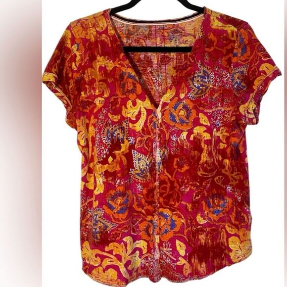 Pilcro Red and Yellow Floral Shirt size medium - Picture 2 of 7
